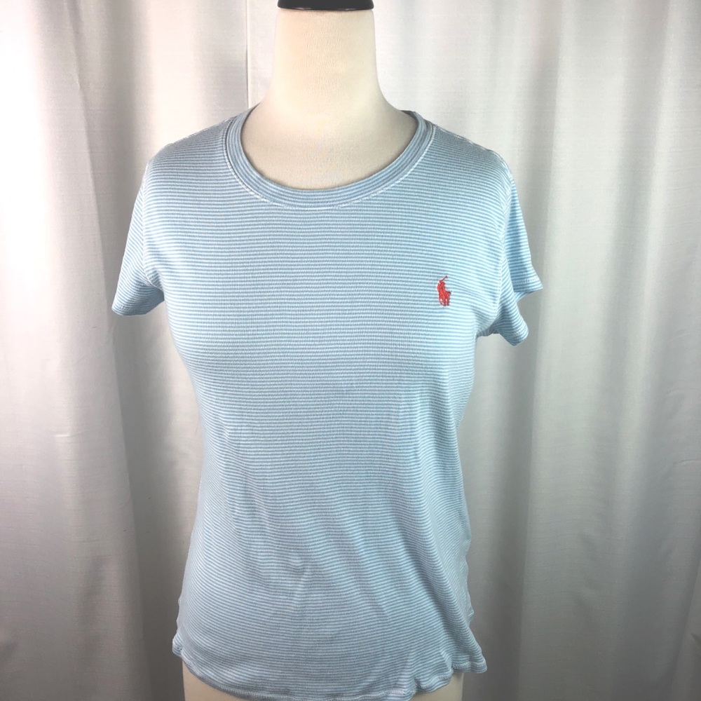 Ralph Lauren Blue White Stripe Scoop Neck  Tee
